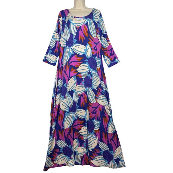 Soft Surroundings Serena Maxi Dress 2X Blue Floral Boho Jersey Resort Wear Comfy - Picture 1 of 13